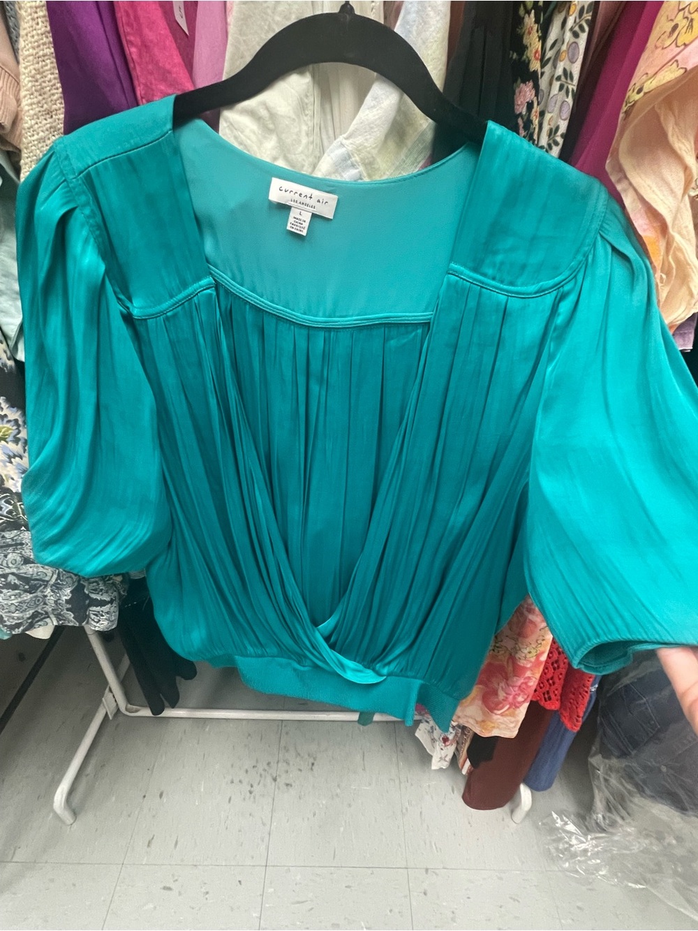 Current Air Teal Pleated Wrap-Front Blouse